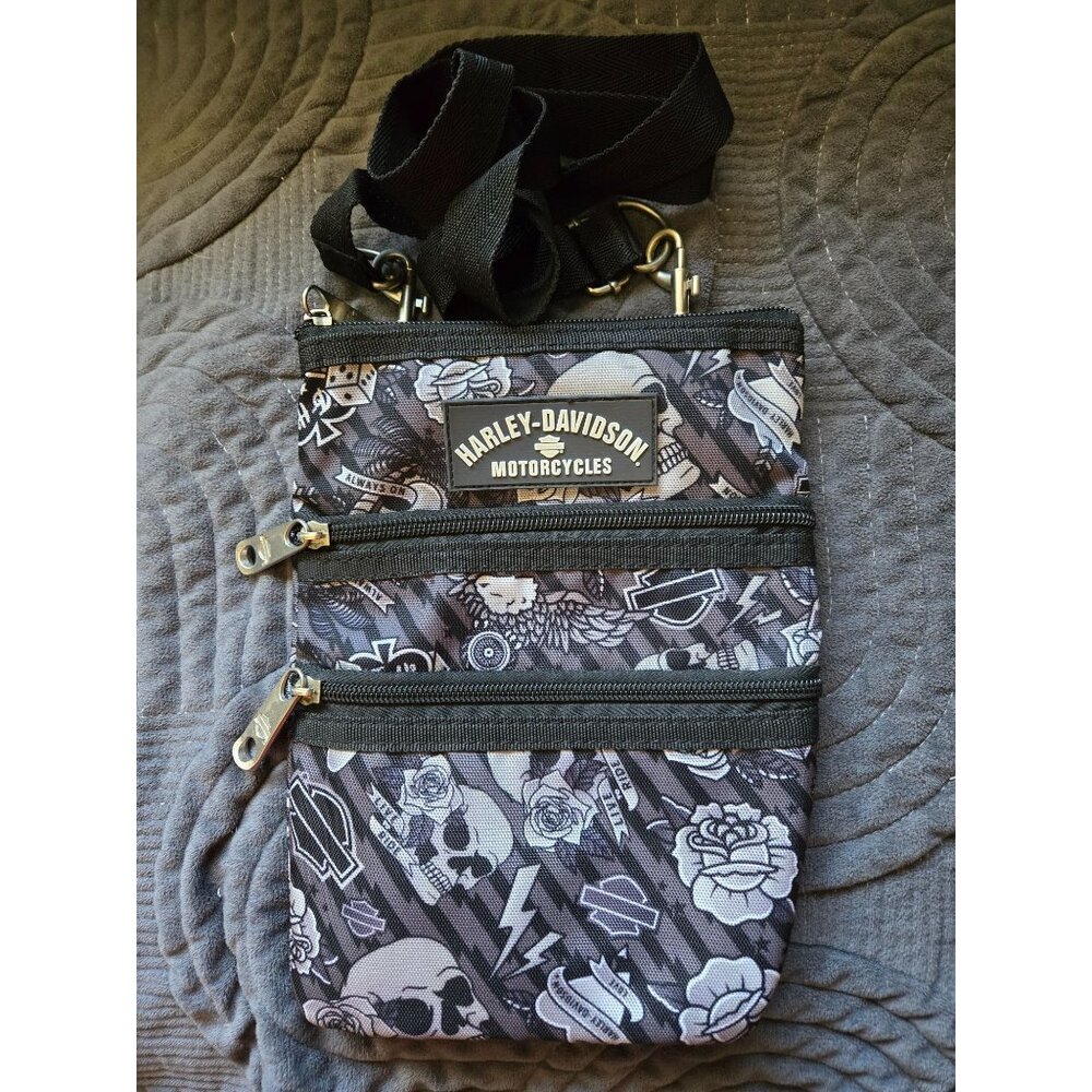 Harley-Davidson Black & Gray Multi-Pocket Crossbody Bag With Adjustable Strap